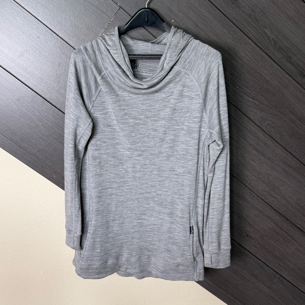 Woolly Women Gray 100% Merino Wool Hooded Pullover Hoodie Medium Outdoor Hiking